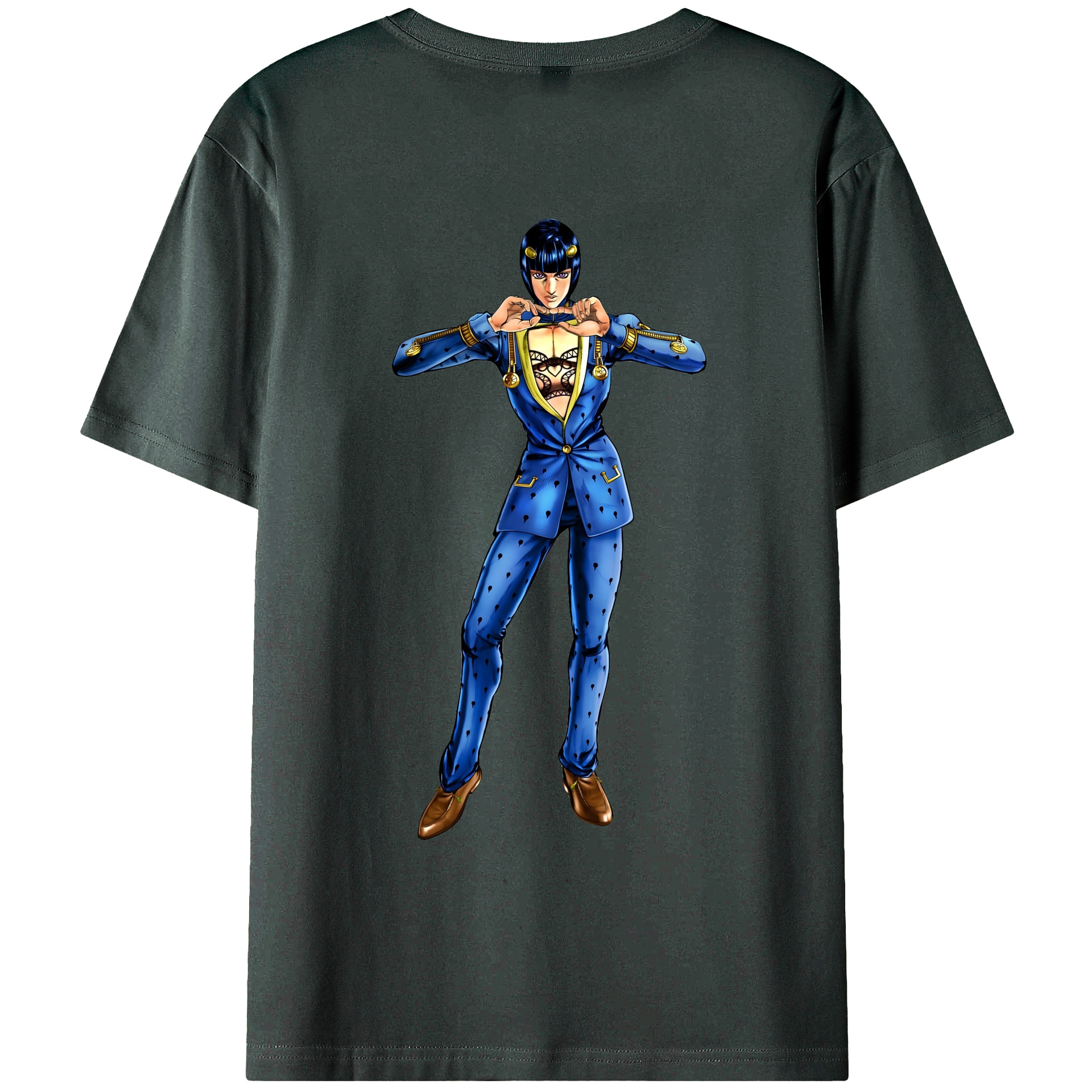 （画像用） ジョジョの奇妙な冒険 ブローノ?ブチャラティ JoJo's Bizarre Adventure Bruno Bucciarati 綿100％ メンズ半袖Tシャツ（バックプリント） 通気性